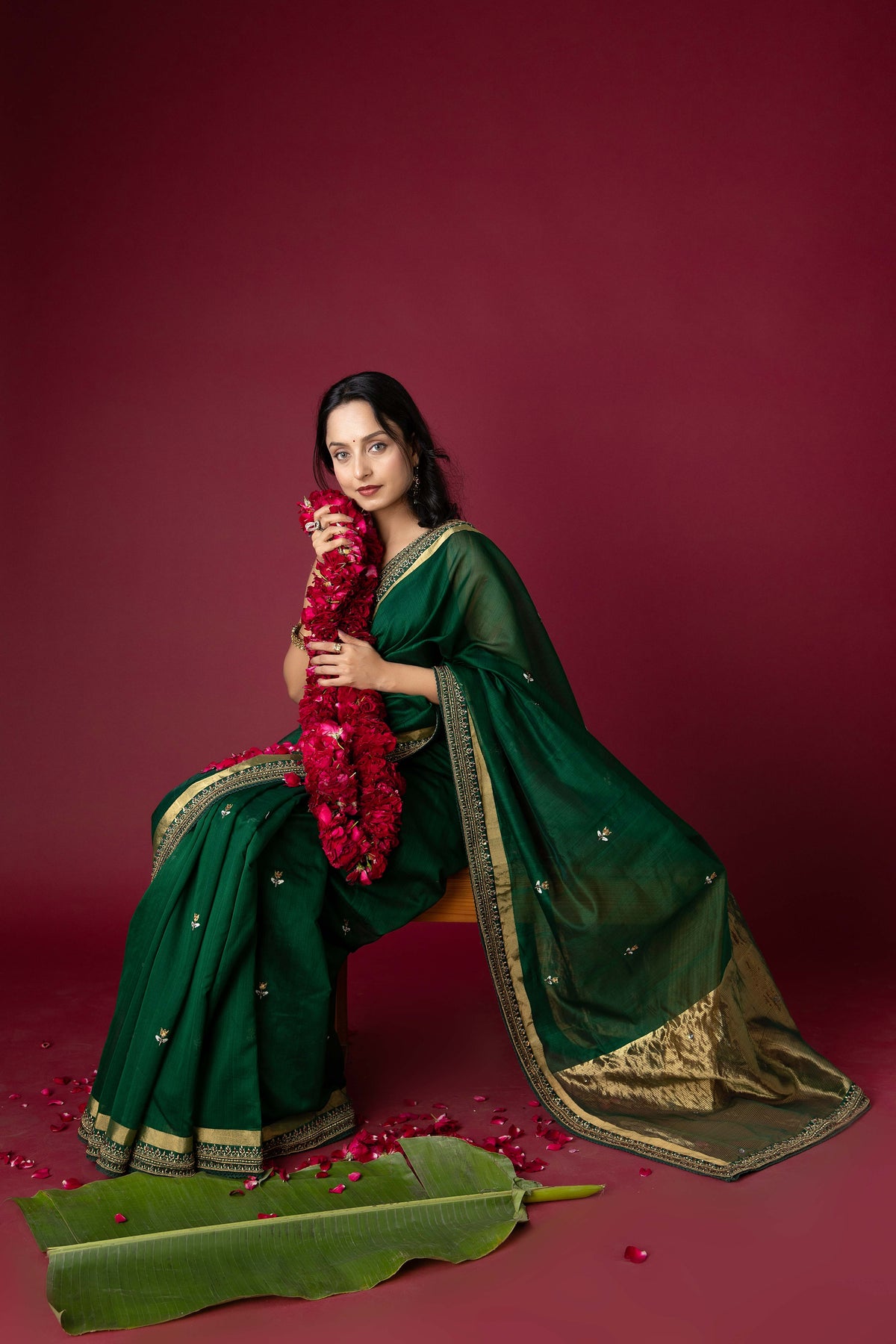 Green Chanderi Silk Aari & Bobbin Saree