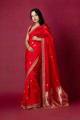 Red Chanderi Silk Aari Saree