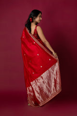 Red Chanderi Silk Aari Saree