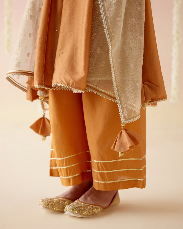 Dahlia Rust Gota Anarkali with 
Wide Leg Pants & Dupatta - Set of 3