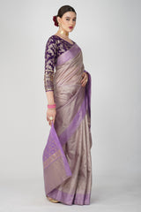 Mauve Pure Crushed Tissue Silk Banarasi Handloom Saree