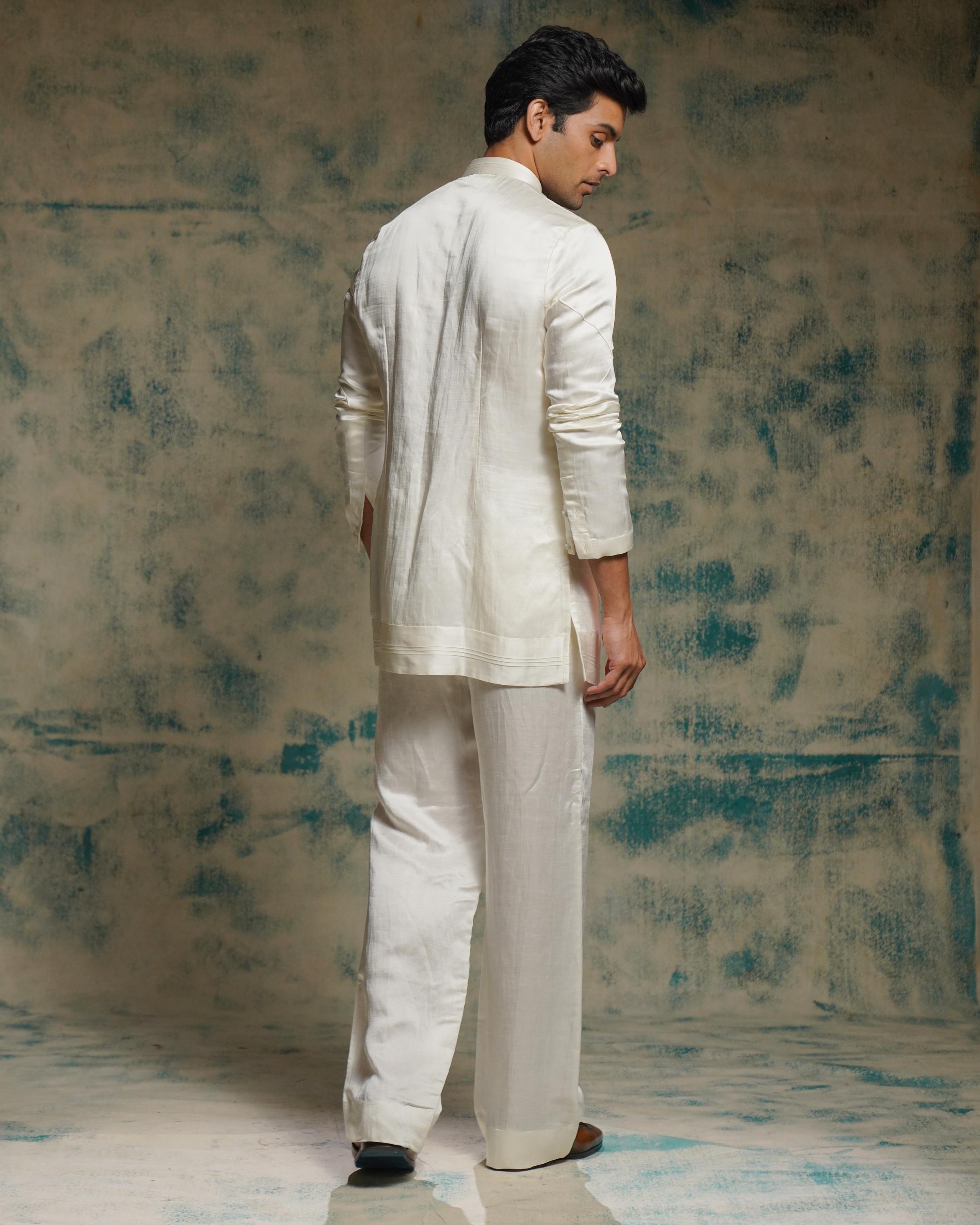 Ivory hand embroidered sequins short jacket set