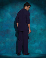 Midnight blue hand embroidered blue sequened short jacket set