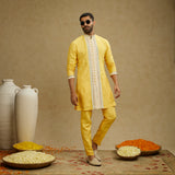 Dandelion Yellow Front Open Threadwork Kurta with Pants