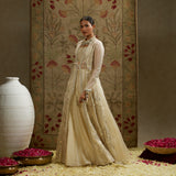 Magnolia Cream Organza Embellished Jacket with Metal Bustier and Skirt