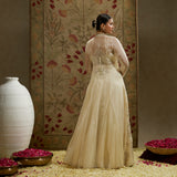 Magnolia Cream Organza Embellished Jacket with Metal Bustier and Skirt