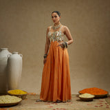 Orange Embellished Jumpsuit with Pockets