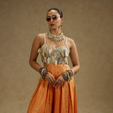 Orange Embellished Jumpsuit with Pockets