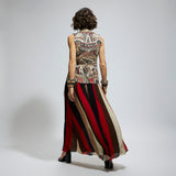 BLUE ABSTRACT EMBELLISHED JACKET PAIRED WITH SAMSARA STRIPE FLARED PANTS