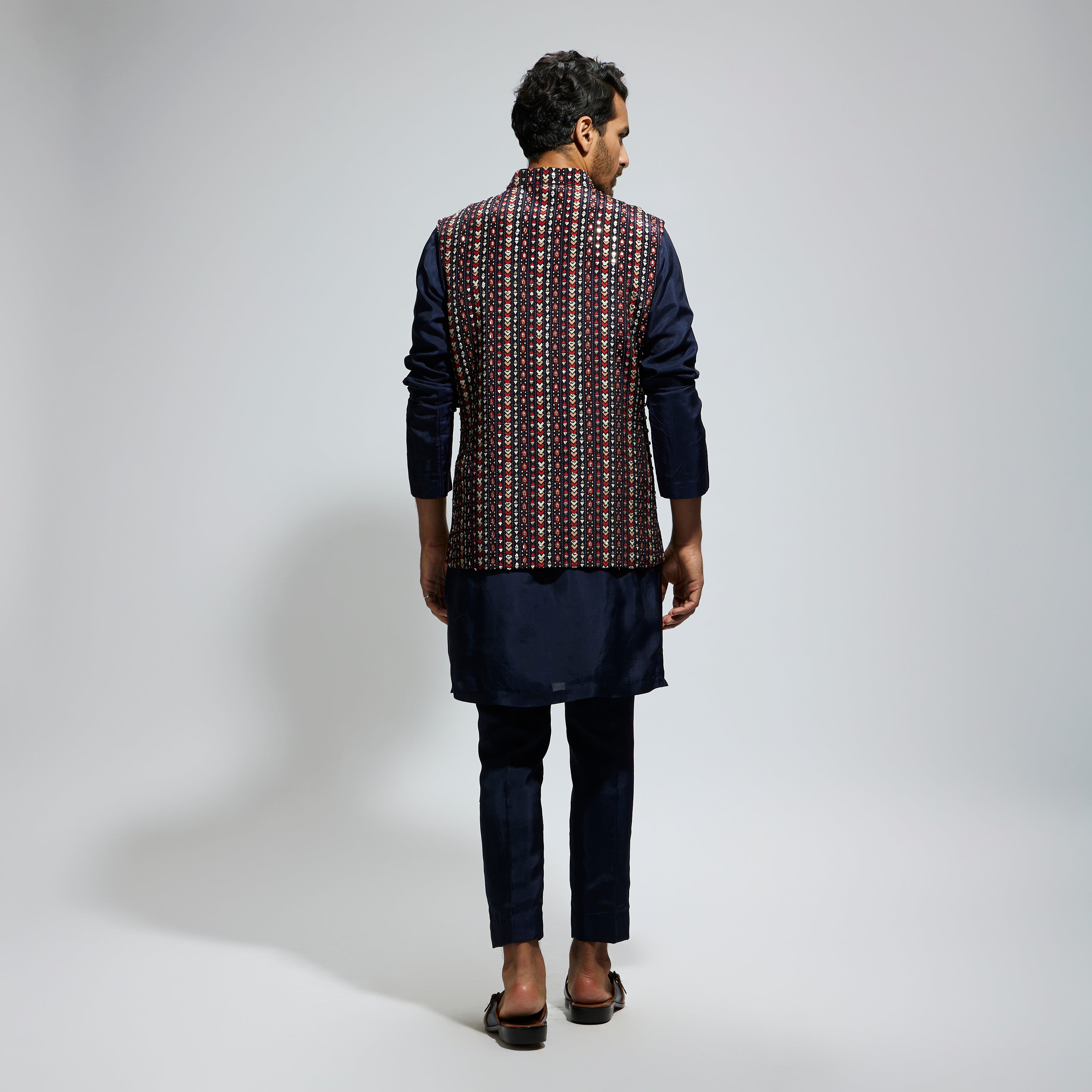 BLUE BOHO GEO EMBELLISHED BUNDI
PAIRED WITH SOLID BLUE KURTA AND PANTS