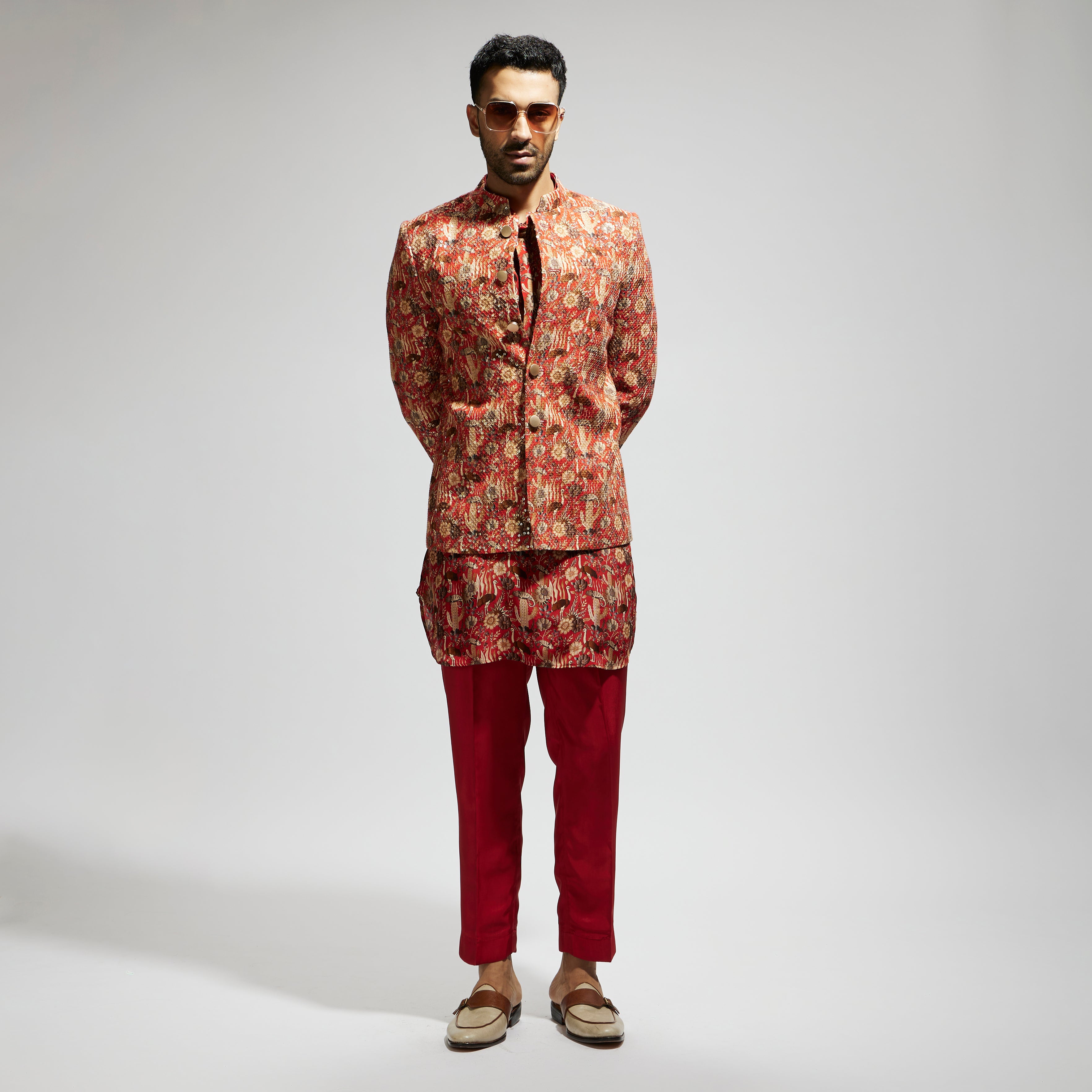ORANGE JAAL EMBELLISHED BANDHGALA