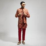ORANGE JAAL EMBELLISHED BANDHGALA