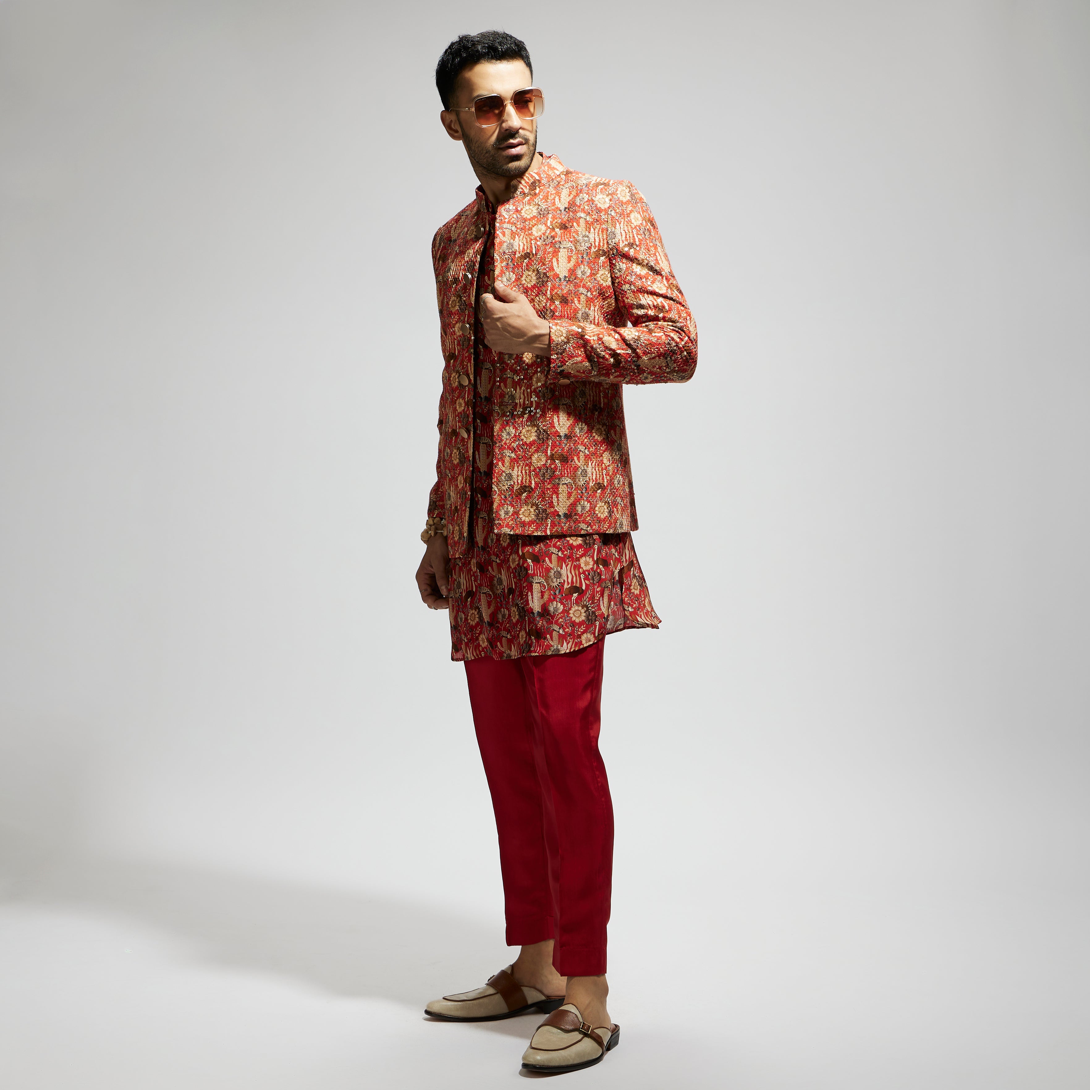 ORANGE JAAL EMBELLISHED BANDHGALA