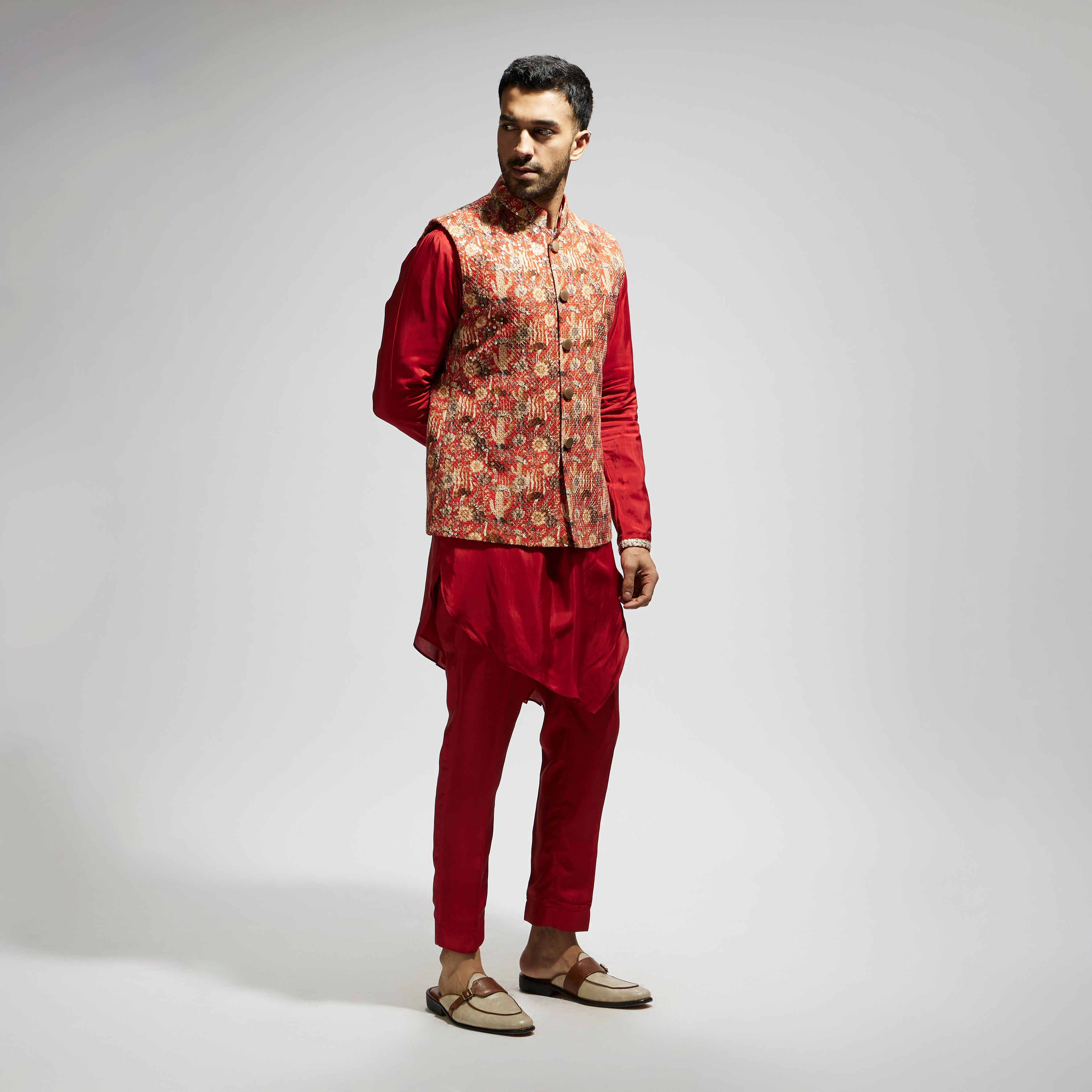 ORANGE JAAL EMBELLISHED BANDHGALA