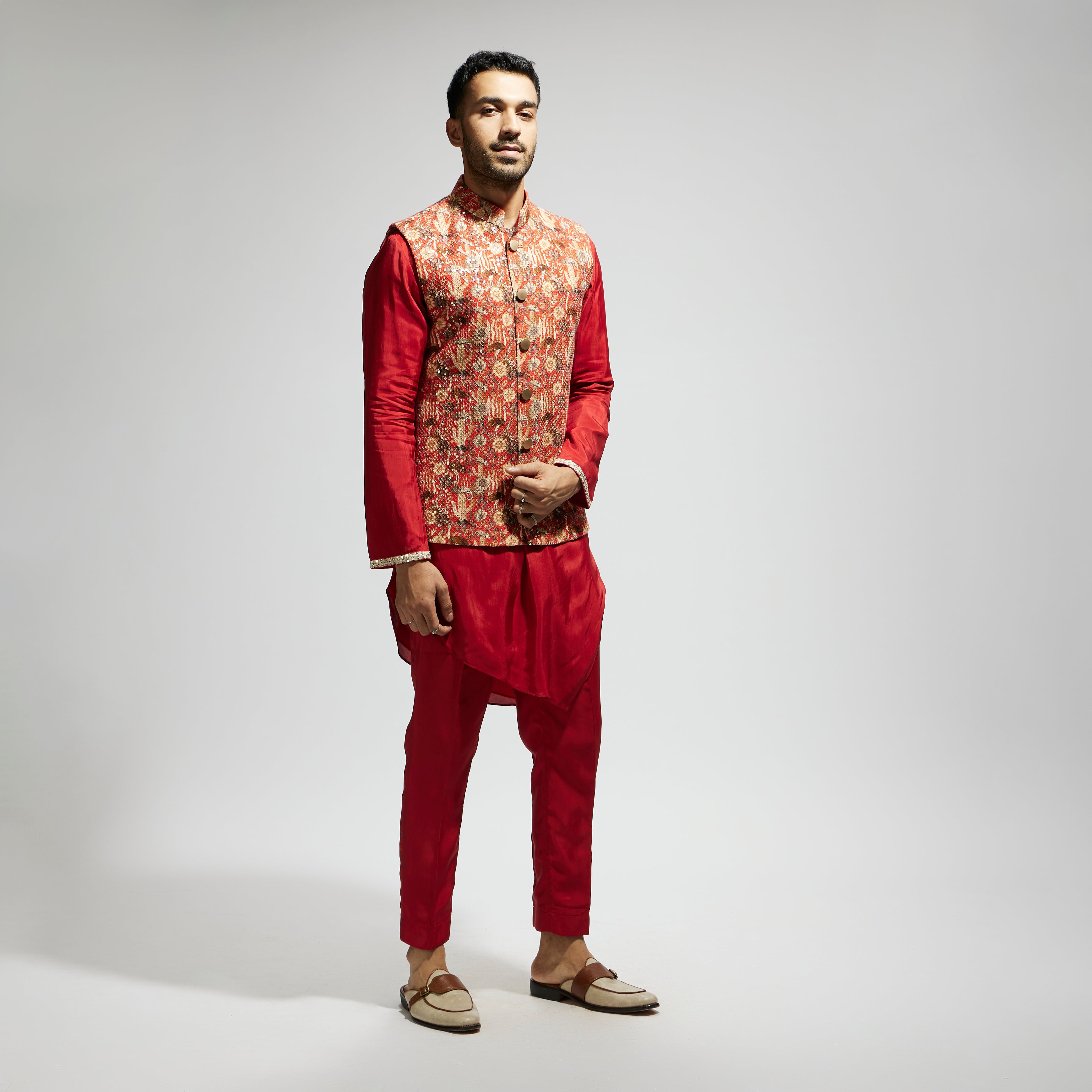 ORANGE JAAL EMBELLISHED BUNDI