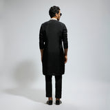 BLACK SOLID KURTA WITH EMB COLLAR AND KURTA WITH PANTS