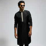 BLACK SOLID KURTA WITH EMB COLLAR AND KURTA WITH PANTS