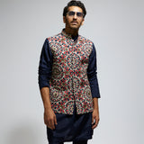 BLUE THREADWORK EMBROIDERED BUNDI
