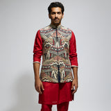 BLUE ABTRACT EMBROIDERED BUNDI