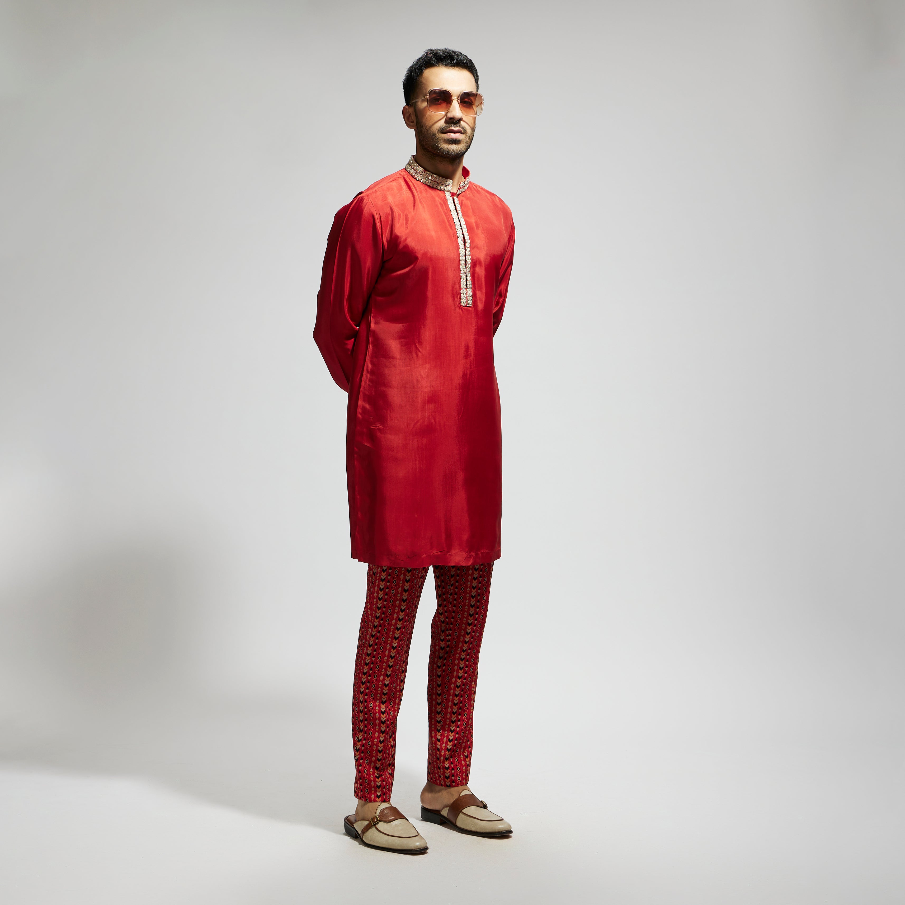 ORANGE SOLID KURTA WITH ORANGE BOHO PRINTED PANTS