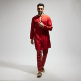 ORANGE SOLID KURTA WITH ORANGE BOHO PRINTED PANTS