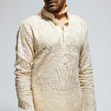BEIGE ORGANZA EMBROIDERED KURTA WITH PANTS