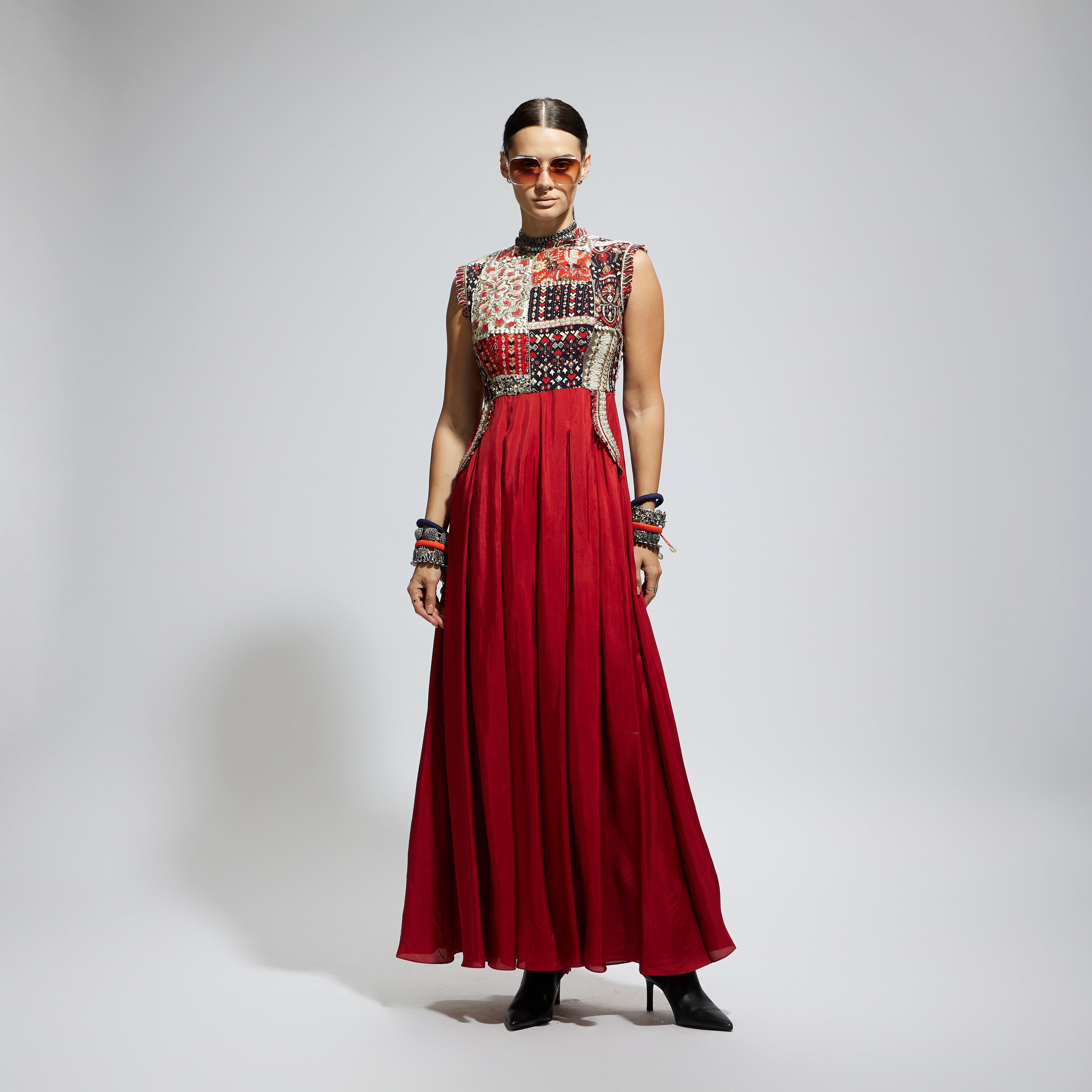 TERRACOTTA PATCHWORK JUMPSUIT WITHH A CUTOUT BACK