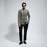 BLACK GEO EMBROIDERED BANDHGALA