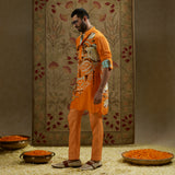 Orange Mask Print Rolled-Up Sleeves