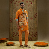 Orange Mask Print Rolled-Up Sleeves