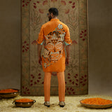 Orange Mask Print Rolled-Up Sleeves