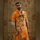 Orange Mask Print Rolled-Up Sleeves