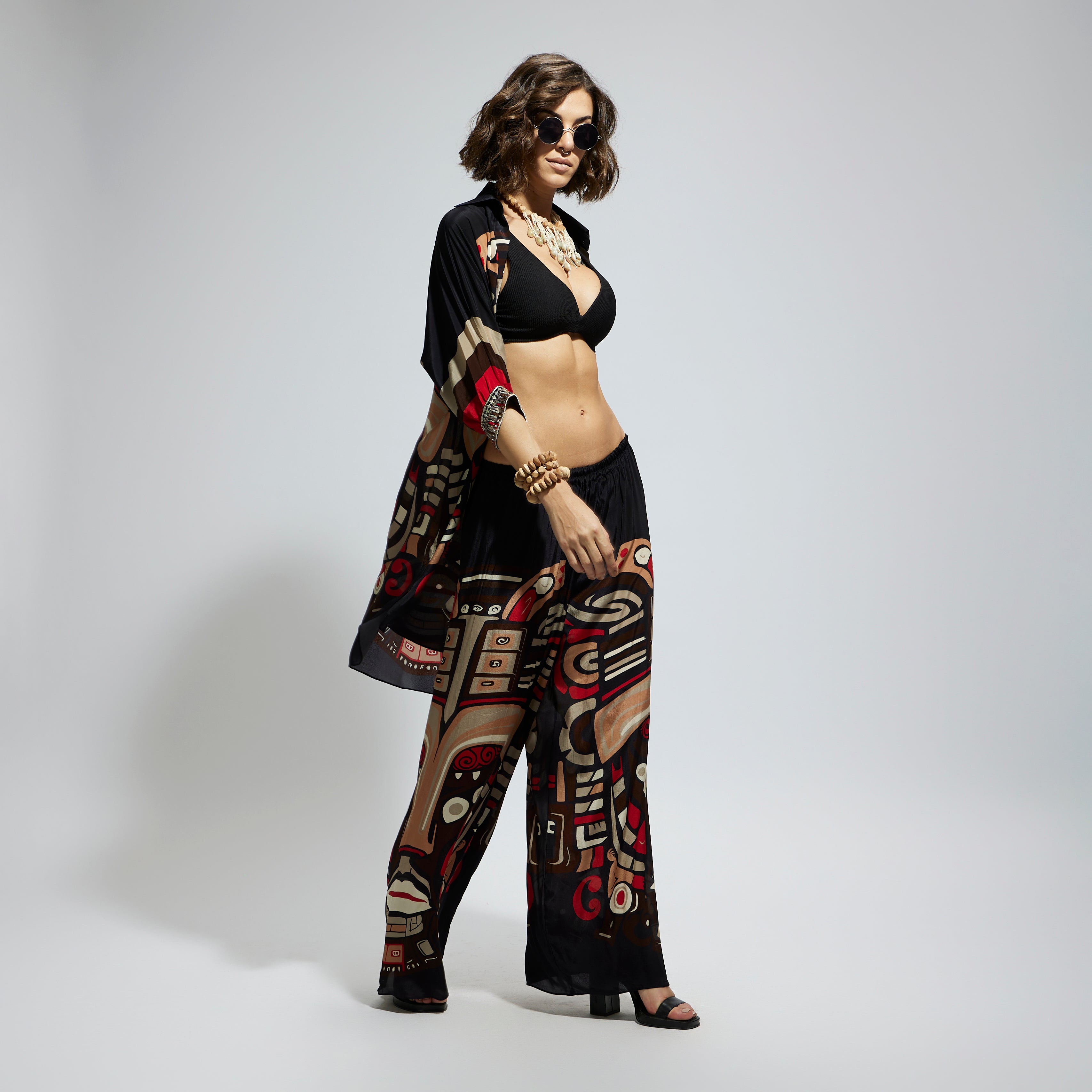 BLUE MASK PRINT OVERSIZED COORD SET