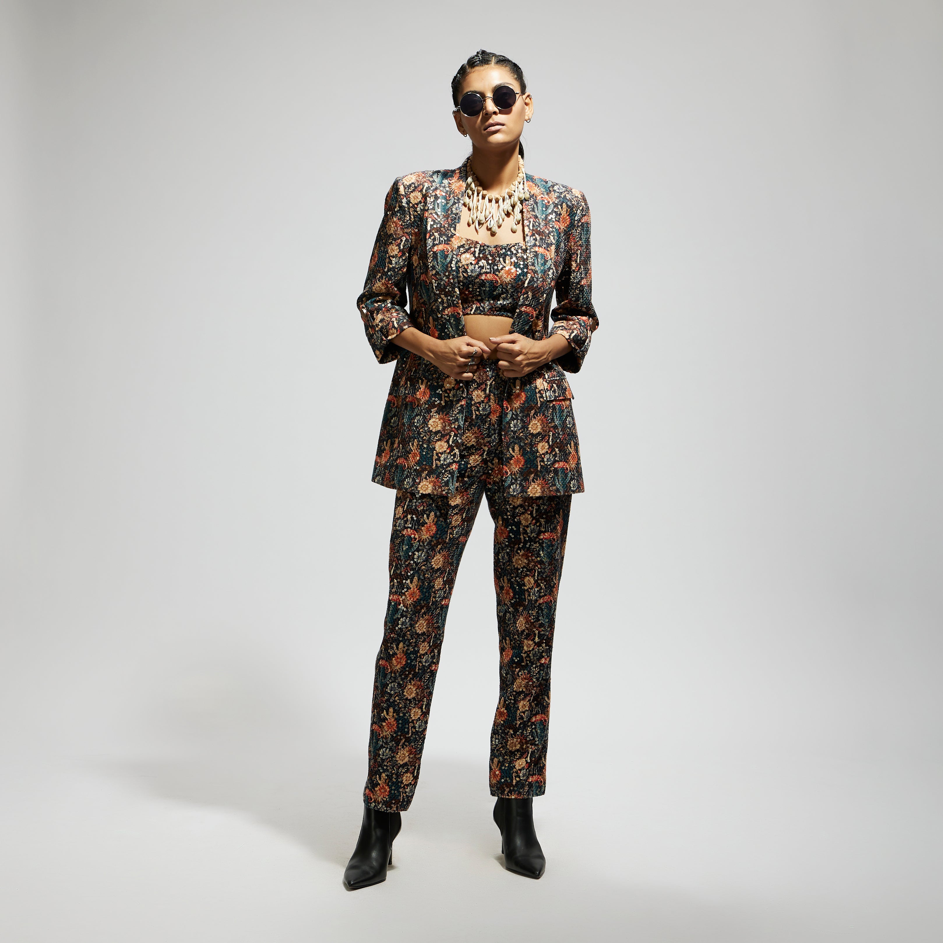 BLACK JAAL EMBELLISHED BLAZER SET