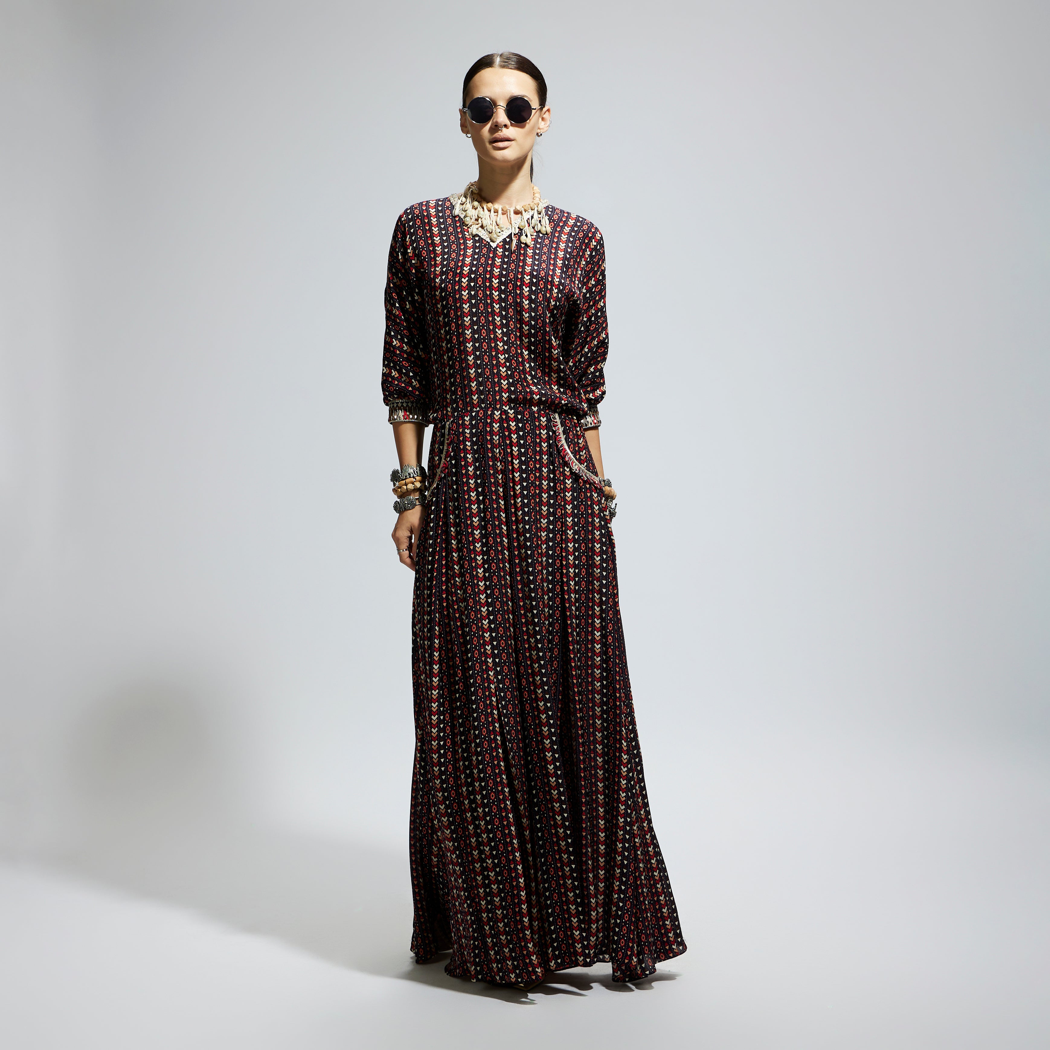 BLUE PRINTED DOLMAN SLEEVES JUMPSUIT