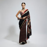 BLACK MASK PRINT CASCADE SAREE WITH TEXTURED BUSTIER