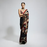 BLACK MASK PRINT CASCADE SAREE WITH TEXTURED BUSTIER