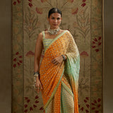 Embellished Bustier with Orange Blue Embellished Saree