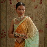 Embellished Bustier with Orange Blue Embellished Saree