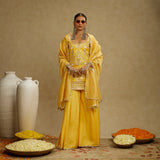 Dandelion Yellow Embellished Butta Kurta with Pants and Stripe Dupatta