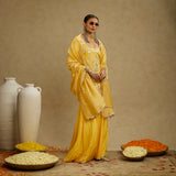 Dandelion Yellow Embellished Butta Kurta with Pants and Stripe Dupatta