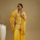 Dandelion Yellow Embellished Butta Kurta with Pants and Stripe Dupatta