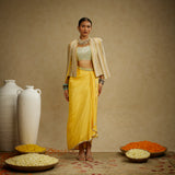 Dandelion Yellow Embellished Jacket with Bustier and High-Slit Skirt