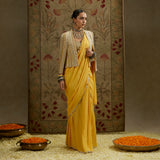 Dandelion Yellow Cascade Saree with Bustier and Embellished Cape Jacket