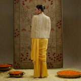 Dandelion Yellow Cascade Saree with Bustier and Embellished Cape Jacket