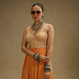 Orange Geo Yoke Embellished Jumpsuit