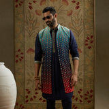 Blue Red Ombre Embroidered Long Bundi