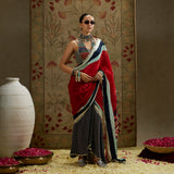 Red Mask Print Cascade Saree with Bustier