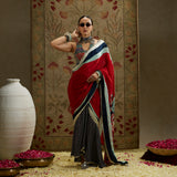Red Mask Print Cascade Saree with Bustier