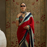 Red Mask Print Cascade Saree with Bustier